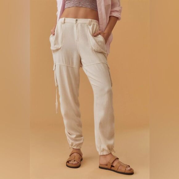Anthropologie Linen Relaxed Cargo Pants Slouchy Utility Boho Lagenlook Baggy XS - Picture 4 of 16